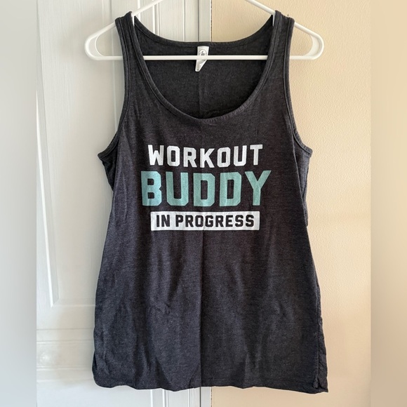 Workout buddy in progress maternity tank top shirt Large graphic tank - Picture 1 of 4